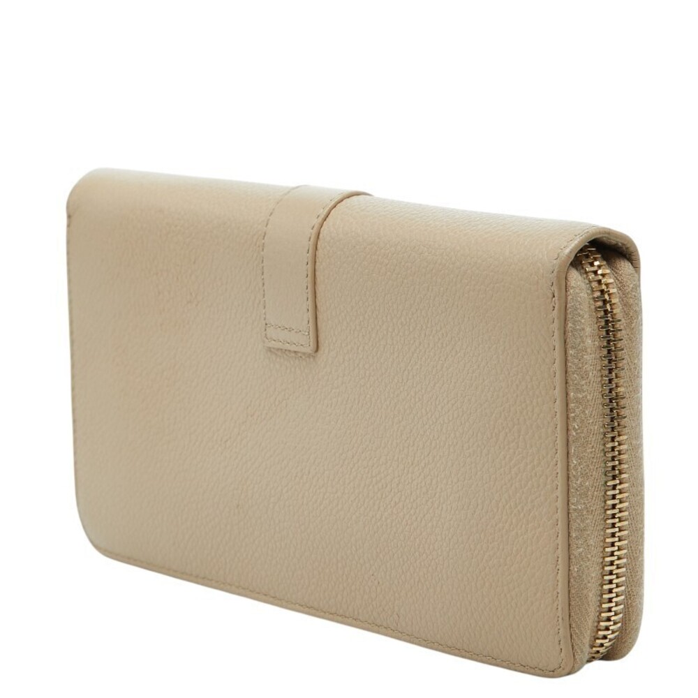 Saint Laurent beige long wallet round YSL leather zip Tan